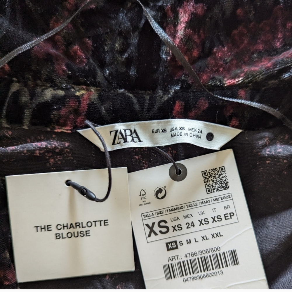 Zara printed velvet floral Charlotte blouse puff sleeve fall - Picture 6 of 13